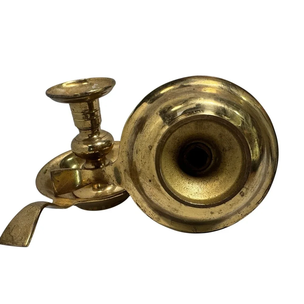 Brass Chamberstick Taper Candle Holders with Finger Loops Set of 2 vintage